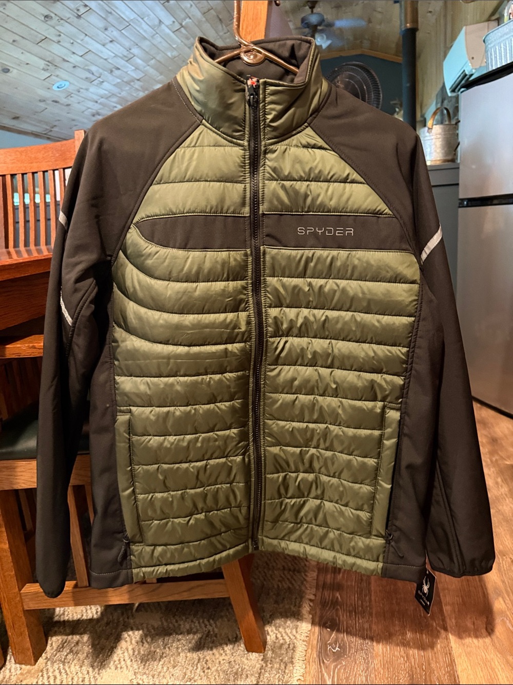 Spyder Men's Olive Green and Black Quilted Puffer Jacket